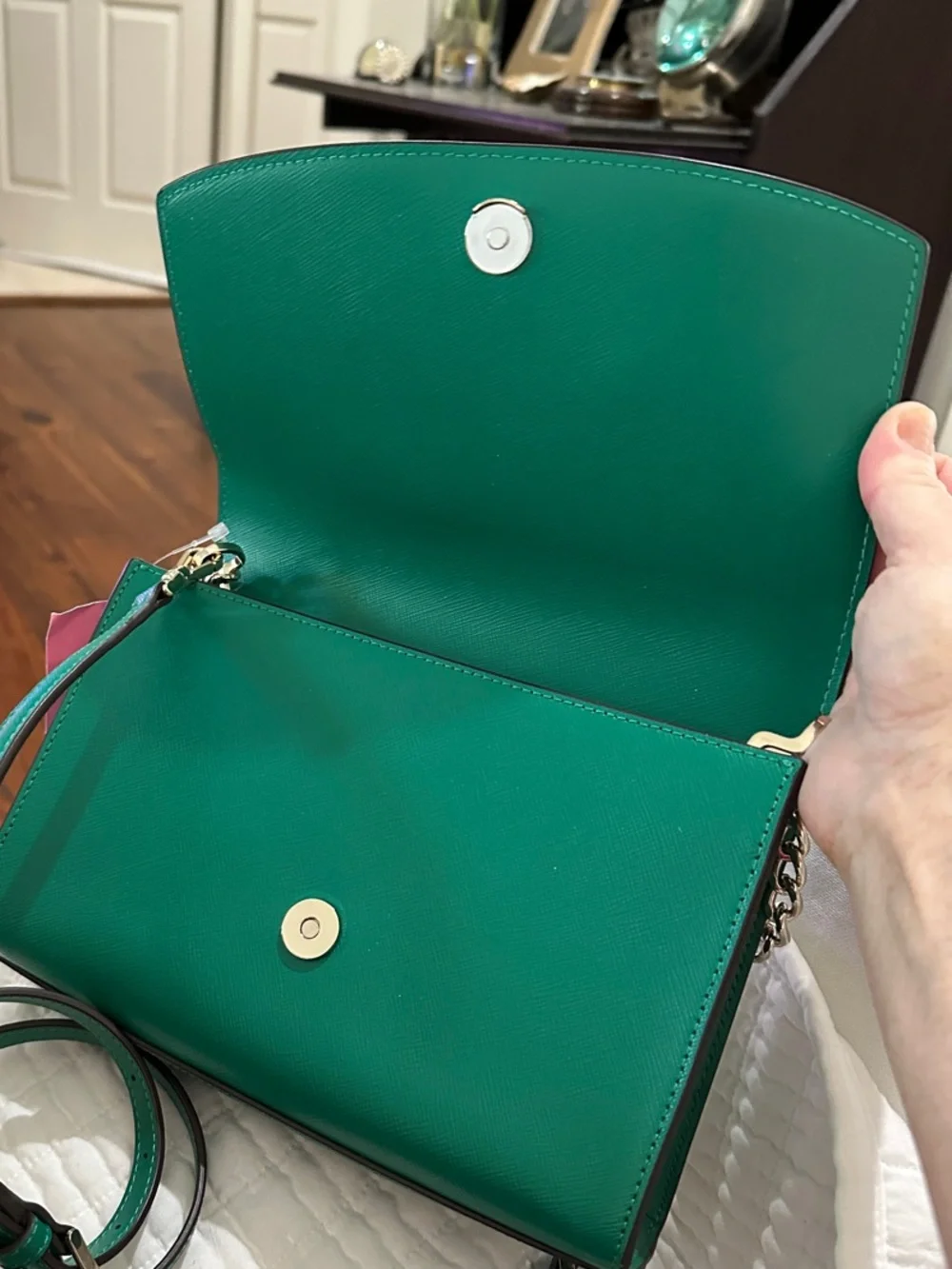 kate spade Emerald Green Saffiano Leather Chain Crossbody